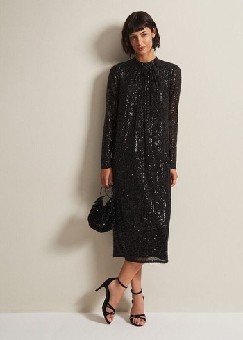 Phase Eight Cindy Sequin Dress Black Canada | WSGMPQ-674